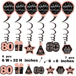 80th birthday decorations for women - (21pack) cheers to 80 years rose gold glitter banner for women, 6 paper Poms, 6 Hanging Swirl, 7 decorations stickers. 80 Years Old Party Supplies gifts for women