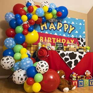 100pcs, easy diy – toy story balloons garland kit & arch for toy story birthday party and baby shower decorations – toy story balloons with cow and cloud pattern for toy story party décor & theme