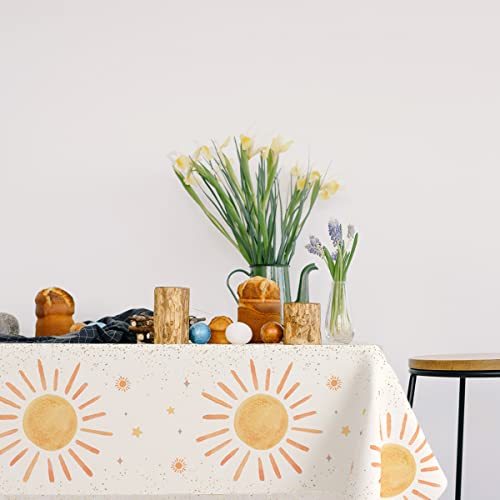 HAKOTI First Trip Around The Sun Tablecloth Decoration- 2PCS Boho Sun Baby Shower Table Covers,You are My Sunshine Supplies for 1st Birthday Party,Gender Reveal（White and Yellow）