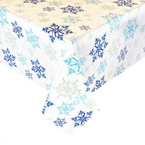 decostyle, premium disposable table cover, frozen, elsa, snowflake, crystal, parties, winter theme, plastic, birthday party, rectangular decorations, tablecloth, table cloths 54 inch x 108 inch