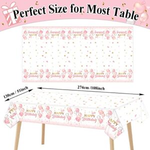 1Pack Pink Rose Gold Tablecloths for Rose Gold Birthday Decorations Plastic Disposable Party Table Covers for Rectangle Tables Girl Women Parties Happy Birthdays Weddings Party Favors, 54 x 108 Inches