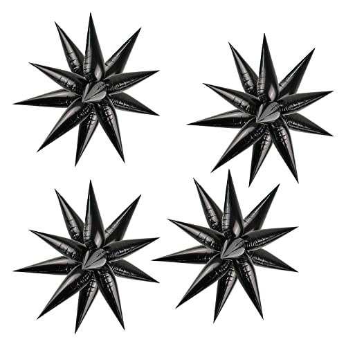 Qibalrty Black Explosion Star Balloons, 50pcs Black Explosion Star Foil Balloons Big Black Metallic Balloons Starburst Balloons for Birthday, Wedding, Party Supplies Backdrop, Baby Shower Photo Booth (Black)