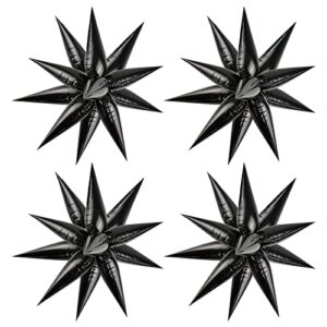 qibalrty black explosion star balloons, 50pcs black explosion star foil balloons big black metallic balloons starburst balloons for birthday, wedding, party supplies backdrop, baby shower photo booth (black)