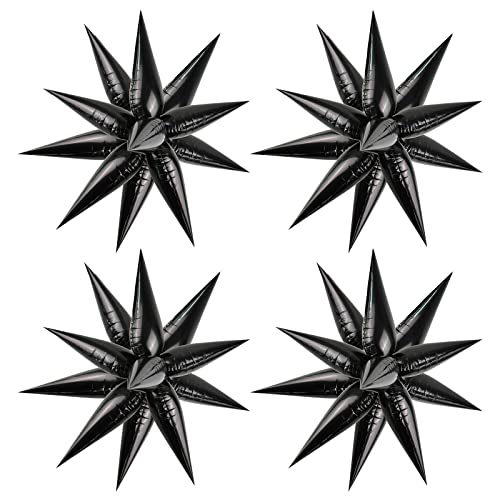 Qibalrty Black Explosion Star Balloons, 50pcs Black Explosion Star Foil Balloons Big Black Metallic Balloons Starburst Balloons for Birthday, Wedding, Party Supplies Backdrop, Baby Shower Photo Booth (Black)