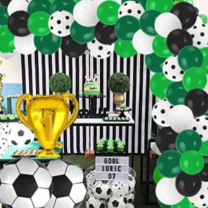 Green Black White Balloon Garland Arch Kit - 120PCS Dark Green White Black Balloons Soccer Brithday Party Supplies for World Cup Video Gaming Boy Gamer Fan Football Theme Party Decorations