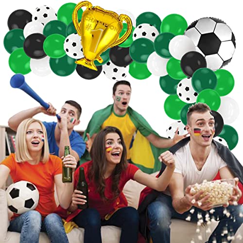 Green Black White Balloon Garland Arch Kit - 120PCS Dark Green White Black Balloons Soccer Brithday Party Supplies for World Cup Video Gaming Boy Gamer Fan Football Theme Party Decorations