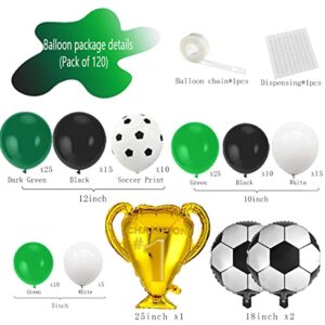 Green Black White Balloon Garland Arch Kit - 120PCS Dark Green White Black Balloons Soccer Brithday Party Supplies for World Cup Video Gaming Boy Gamer Fan Football Theme Party Decorations