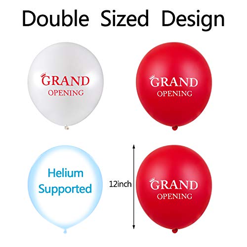 60 Pieces Grand Opening Balloons 12 Inch Double Side Celebrate Business Latex Balloons with 3 Pieces White Balloon Ribbons for Ceremony Decoration (White, Red)