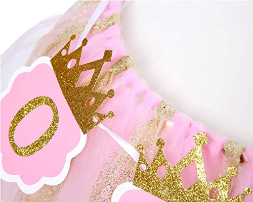 Tutu Highchair Banner for 1st Birthday - Princess 1st Birthday Party,Pink Tutu Skirt Photo Booth Props and Backdrop Cake Smash, Best Princess Birthday Party Supplies for Baby Girl