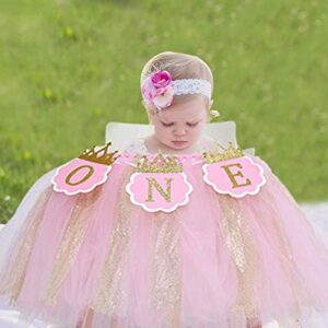 Tutu Highchair Banner for 1st Birthday - Princess 1st Birthday Party,Pink Tutu Skirt Photo Booth Props and Backdrop Cake Smash, Best Princess Birthday Party Supplies for Baby Girl