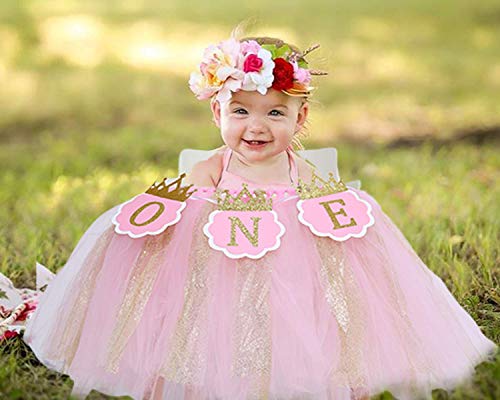 Tutu Highchair Banner for 1st Birthday - Princess 1st Birthday Party,Pink Tutu Skirt Photo Booth Props and Backdrop Cake Smash, Best Princess Birthday Party Supplies for Baby Girl