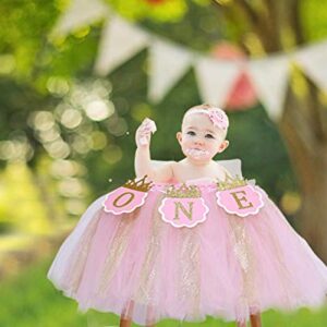 Tutu Highchair Banner for 1st Birthday - Princess 1st Birthday Party,Pink Tutu Skirt Photo Booth Props and Backdrop Cake Smash, Best Princess Birthday Party Supplies for Baby Girl