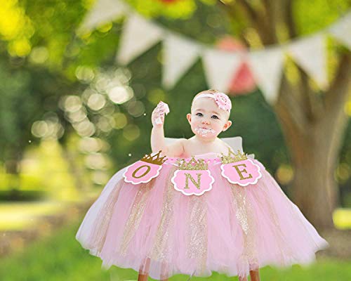 Tutu Highchair Banner for 1st Birthday - Princess 1st Birthday Party,Pink Tutu Skirt Photo Booth Props and Backdrop Cake Smash, Best Princess Birthday Party Supplies for Baby Girl