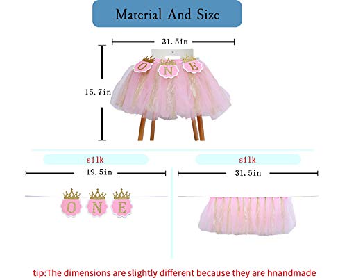 Tutu Highchair Banner for 1st Birthday - Princess 1st Birthday Party,Pink Tutu Skirt Photo Booth Props and Backdrop Cake Smash, Best Princess Birthday Party Supplies for Baby Girl