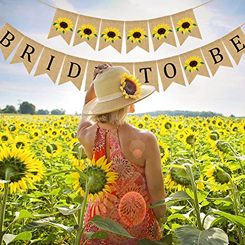 Doumeny Bride to Be Burlap Banner Rustic Sunflower Bunting Garland Bridal Shower Party Banner Jute Wedding Bunting Banner for Bachelorette Engagement Announcement Anniversary Party Photo Prop Decor