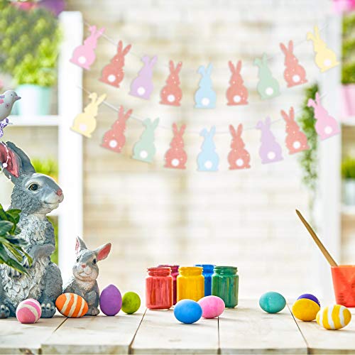 Whaline Easter Banner Decoration Happy Easter Banner Garland, Glitter Easter Bunny Bunting Flag Farmhouse Banner Spring Themed Party Favors Supplies, Happy Easter Day Home Decor for Mantle Fireplace