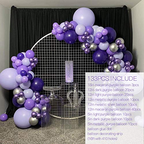 Macaron Purple Balloon Arch Garland Kit-Macaron Purple Balloon Metallic Purple Balloon 133Pcs for Birthday,Gender Reveal,Baby Shower,Wedding,Engagement,Christmas and Bachelor Party Decoration.