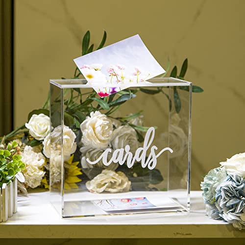 WHSLILR 10” Acrylic Card Box - Wedding Card Box for Reception, Birthday, Party, Money Box, Wishing Well, Graduation Party, Elegant Large Clear Card Box