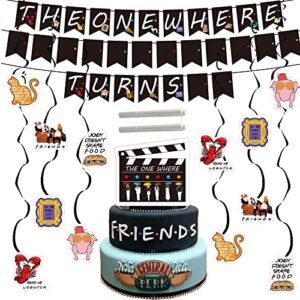 45pcs friends themed party decorations party supplies include banners, hanging swirls, whiteboard pens, cake toppers, birthday party decorations for friends fans