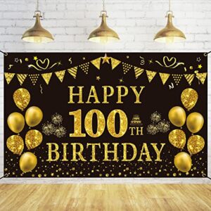 trgowaul 100th birthday decorations for men women – black and gold 100th birthday backdrop banner 5.9 x 3.6 fts happy 100th birthday party supplies photography supplies background