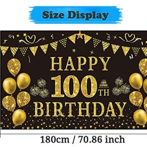 Trgowaul 100th Birthday Decorations for Men Women - Black and Gold 100th Birthday Backdrop Banner 5.9 X 3.6 Fts Happy 100th Birthday Party Supplies Photography Supplies Background