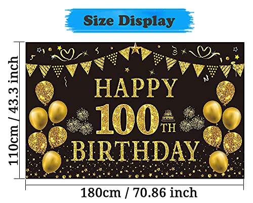 Trgowaul 100th Birthday Decorations for Men Women - Black and Gold 100th Birthday Backdrop Banner 5.9 X 3.6 Fts Happy 100th Birthday Party Supplies Photography Supplies Background