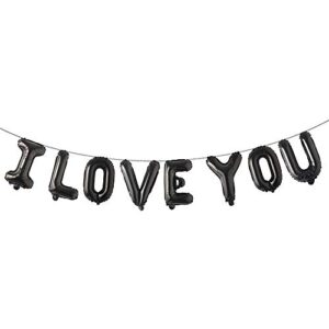16 inch marry me i love you letter balloons kit valentines day anniversary wedding banner decorations for event party (i love you black)