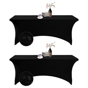 2pack spandex waterproof table covers 6ft，spandex 6ft waterproof table cover for party,wedding, banquet, and events(black)