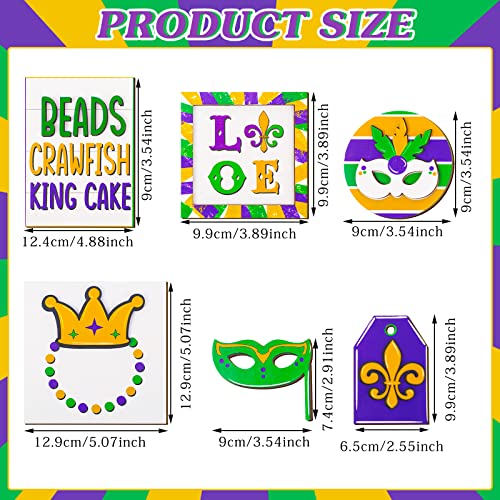 6 Pieces Wood Mardi Gras Decorations Mardi Gras Tiered Tray Decor Mardi Gras Home Decor Mardi Gras Home Decor Table Wooden Sign Carnival Table Sign for Masquerade Party Holiday Kitchen Centerpiece
