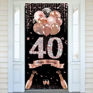 40th birthday door banner decorations for women, rose gold happy 40 birthday door cover sign party supplies, forty year old bday photo props decor for outdoor indoor