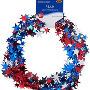 Beistle Gleam 'N Flex Star Garland, 25-Feet, Red/Silver/Blue