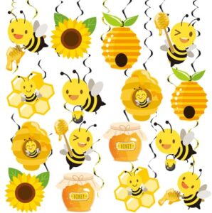 honey bumble bee hanging swirl decorations, 32pcs bee party decorations foil ceiling streamers honey bee themed kids birthday party baby shower gender reveal bridal shower 1st bee day party decor