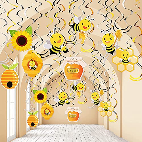 Honey Bumble Bee Hanging Swirl Decorations, 32PCS Bee Party Decorations Foil Ceiling Streamers Honey Bee Themed Kids Birthday Party Baby Shower Gender Reveal Bridal Shower 1st Bee Day Party Decor