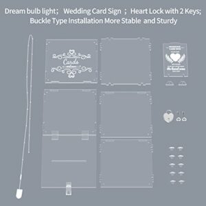 FEMELI Acrylic Wedding Cards Box with Slot & Lock, 10x9.6x9.3in Large Clear Gift Letter Envelope Card with Sign/ 2 Keys/ light for Reception Anniversary Birthday Party Baby Shower Decorations