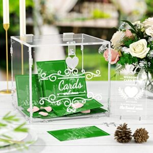 FEMELI Acrylic Wedding Cards Box with Slot & Lock, 10x9.6x9.3in Large Clear Gift Letter Envelope Card with Sign/ 2 Keys/ light for Reception Anniversary Birthday Party Baby Shower Decorations