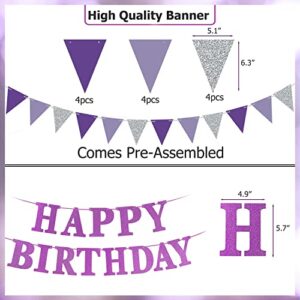 Cooshine 16th Birthday Party Decorations for Girls Purple and Silver, Light Purple Lavender Party Decoration with Happy Birthday Banner Trianguler Pennants Latex Confetti Balloons