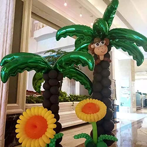 Creaides 6 Pack Coconut Palm Leaves Balloons Helium Foil Green Palm Tree Leaves Balloons for Birthday Wedding Baby Shower Hawaii Luau Tropical Party Decorations