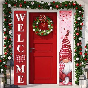 welcome valentine porch banners gnome love door banner with love gnome leaves gift box pattern valentine’s hanging banners valentine home decors for valentine home indoor outdoor supplies (love theme)