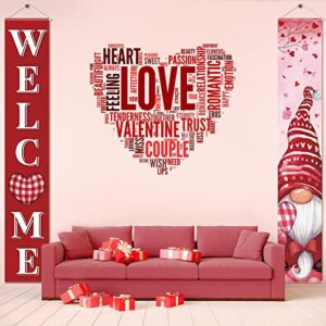 Welcome Valentine Porch Banners Gnome Love Door Banner with Love Gnome Leaves Gift Box Pattern Valentine's Hanging Banners Valentine Home Decors for Valentine Home Indoor Outdoor Supplies (Love Theme)