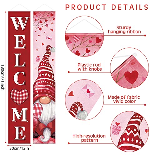 Welcome Valentine Porch Banners Gnome Love Door Banner with Love Gnome Leaves Gift Box Pattern Valentine's Hanging Banners Valentine Home Decors for Valentine Home Indoor Outdoor Supplies (Love Theme)