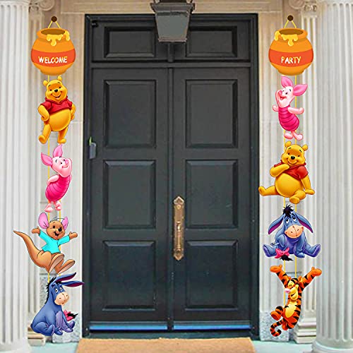 Winnie Porch Sign Birthday Banner Door Hanging Banner for Outdoor Indoor Home Wall Decor,Winnie the Pooh Party Banner Party Decorations Supplies.