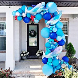 shark party decorations supplies caribbean blue sliver red balloon arch kit & garland with shark balloons, 115pcs for baby shower, kid’s birthday party, shark party, under the sea party, boys party