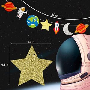 Outer Space Garland,Space Birthday Decorations,Planet Theme Banner,Outer Space Wall Decor,Space Baby Shower Decorations,Planets Rocket Astronaut Star (12 pcs )