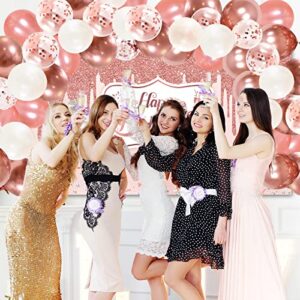 Rose Gold Birthday Decorations, Happy Birthday Backdrop, 50 Pieces Balloons Set, Rose Gold, Pink, White, Confetti, Rose Gold Photography Backdrop Banner for Girls Women Birthday Party