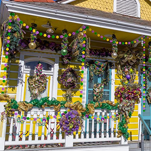 3 Pieces Pom Pom Garlands Mardi Gras Garlands Pompom Ball Banners Gold Purple Green Felt Ball Banners Mardi Gras Hanging Pom Pom Decorations for Mardi Gras Holiday Birthday Party Carnival