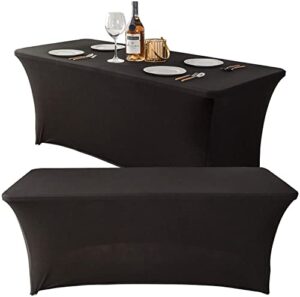 2 pack spandex table cover fitted rectangular tablecloth stretchable fabric tablecloth for party, banquet, wedding and events (6ft, black)