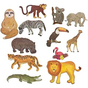 jungle animal safari paper cutouts for home and party decor (12-count)