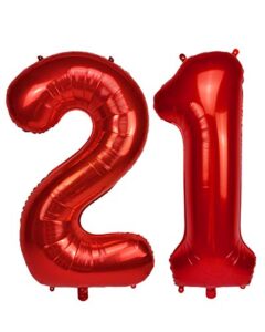 aule 40 inch big red foil 21 number balloons for women large 21st happy birthday decorations giant huge helium mylar 12 anniversary party decor