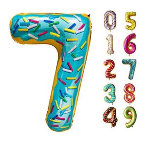 number 7 donut balloon 40 inches large 7th donuts birthday party decorations seven donut grow up themed party supplies 7 sprinkle party decor for girls sweet candy ice cream 7