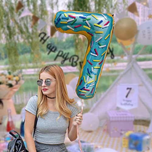 Number 7 Donut Balloon 40 Inches Large 7th Donuts Birthday Party Decorations Seven Donut Grow Up Themed Party Supplies 7 Sprinkle Party Decor for Girls Sweet Candy Ice Cream 7